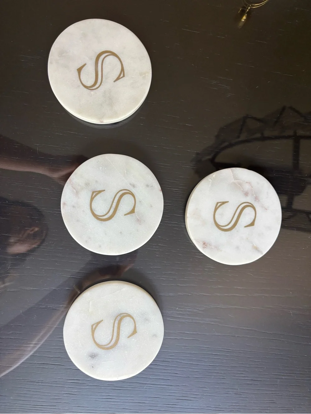 Set of 4 Marble Coasters with Gold 'S' Monogram never used